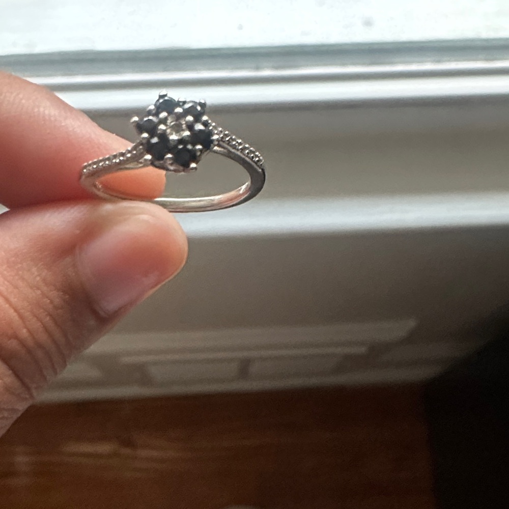 Sterling Silver Sapphire Floral Cluster Ring - Silver